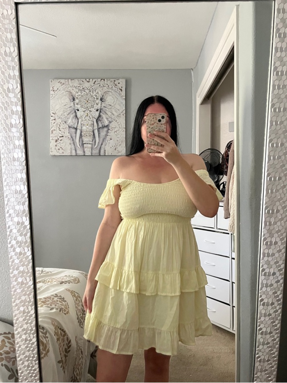 Pastel Spring Yellow Tiered Ruffle Smocked Flutter Sleeve Mini Dress M Medium - Picture 3 of 8